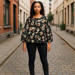 NWOT Nilli Lotan Shirt Womens Small Navy Blue Floral Pure Silk Blouse Top USA